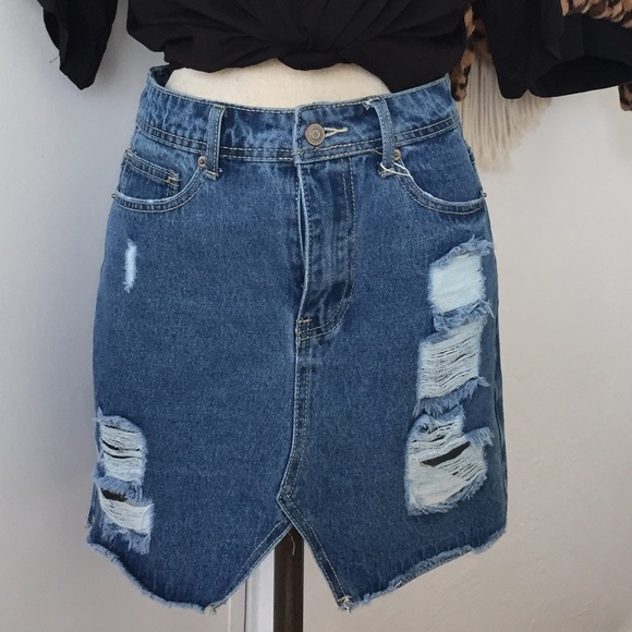 NWT Denim Distressed Skirt - Picture 2 of 6